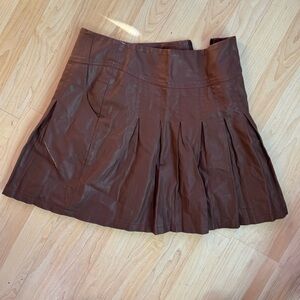 Y&F Mini Skirt Pleated Pleather Brown Women's Size Large